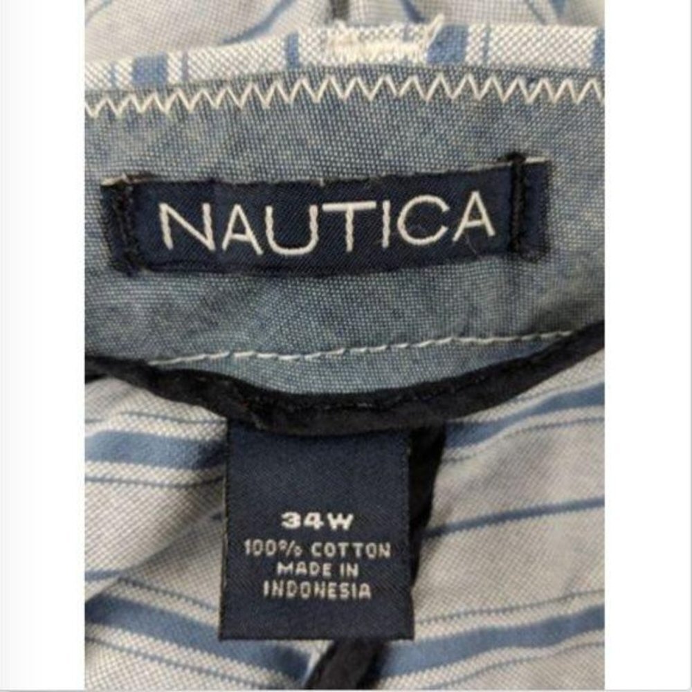 Nautica Shorts Mens‎ 34 Blue Striped Flat Front - Picture 4 of 5